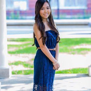 Strapless Lace Navy Blue Maxi Dress